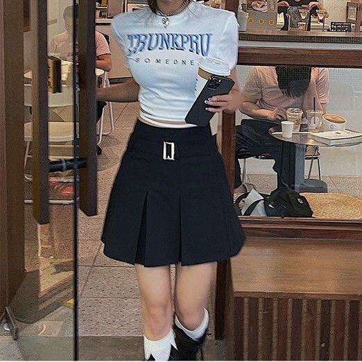 Jiashucheng Áo Thun Croptop Tay Ngắn Dáng Ôm Cột Dây In Chữ Thời Trang Quyến Rũ Cho Nữ