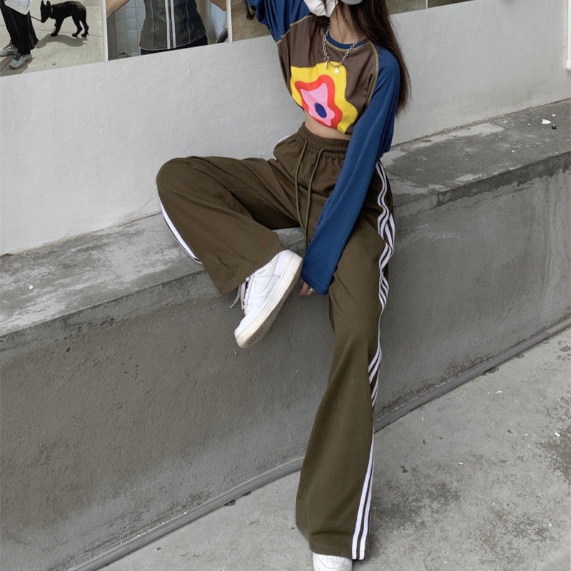 Jiashucheng Quần Dài Ống Rộng Thẳng Họa Tiết Kẻ Sọc Thời Trang Đường Phố Mùa Hè Kiểu Mỹ Mới Dành Cho Bạn Nữ