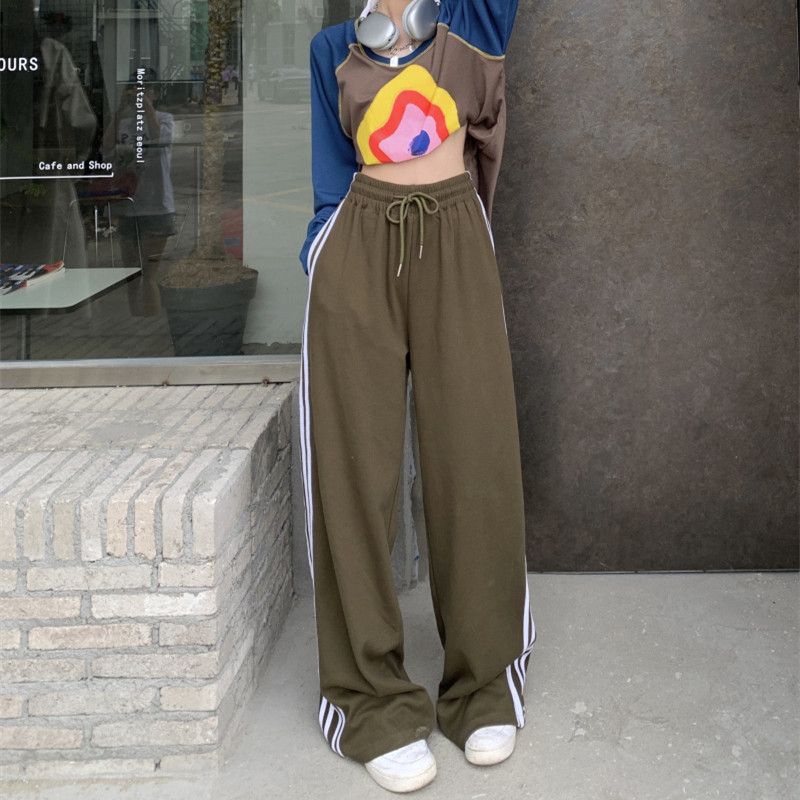 Jiashucheng Quần Dài Ống Rộng Thẳng Họa Tiết Kẻ Sọc Thời Trang Đường Phố Mùa Hè Kiểu Mỹ Mới Dành Cho Bạn Nữ