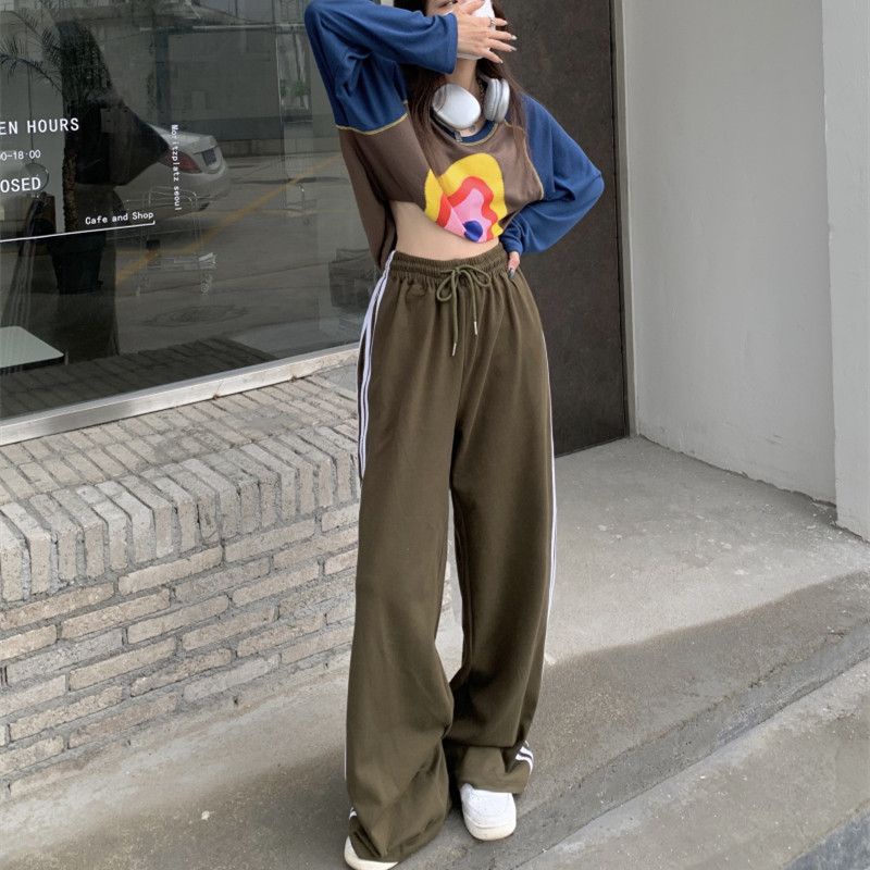 Jiashucheng Quần Dài Ống Rộng Thẳng Họa Tiết Kẻ Sọc Thời Trang Đường Phố Mùa Hè Kiểu Mỹ Mới Dành Cho Bạn Nữ