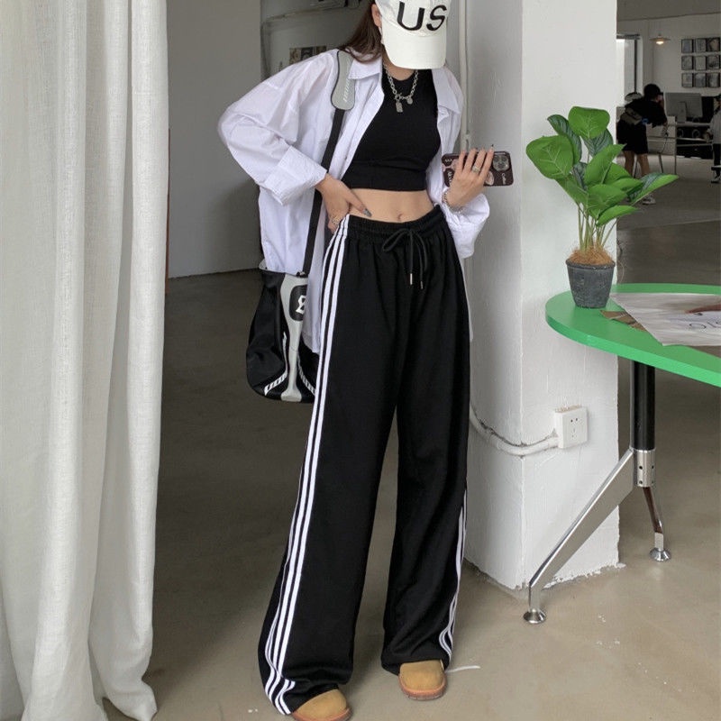 Jiashucheng Quần Dài Ống Rộng Thẳng Họa Tiết Kẻ Sọc Thời Trang Đường Phố Mùa Hè Kiểu Mỹ Mới Dành Cho Bạn Nữ