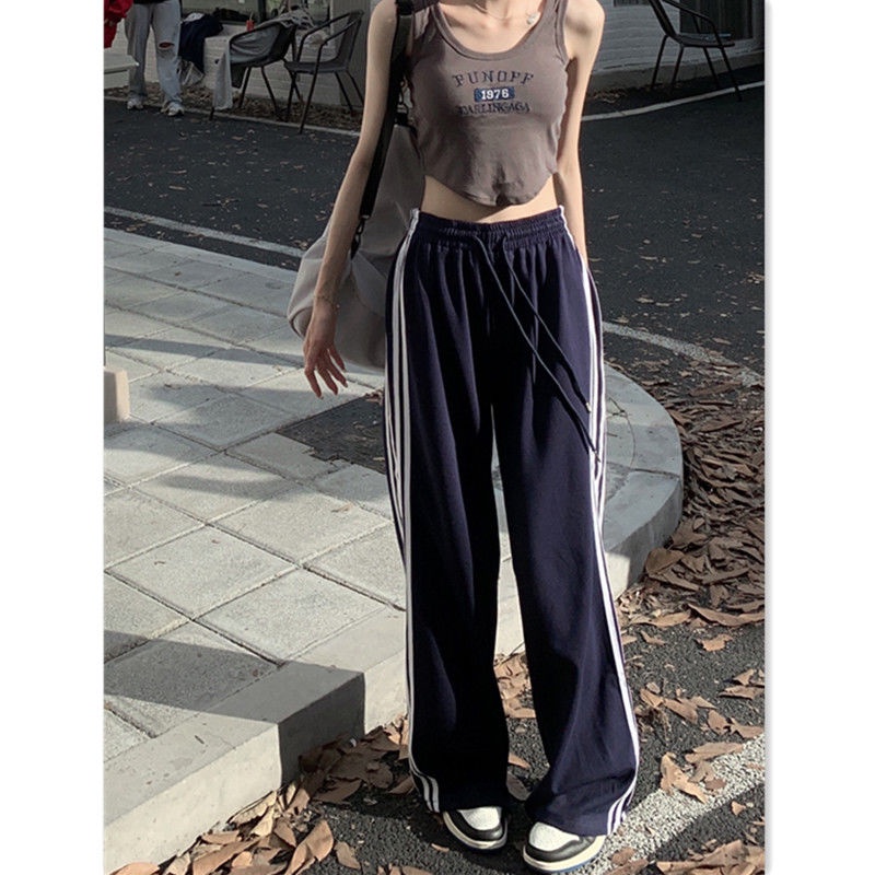 Jiashucheng Quần Dài Ống Rộng Thẳng Họa Tiết Kẻ Sọc Thời Trang Đường Phố Mùa Hè Kiểu Mỹ Mới Dành Cho Bạn Nữ