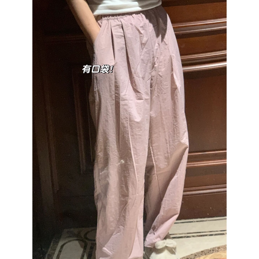 Jiashucheng Quần Ống Rộng Dáng Suông Màu Hồng Mát Mẻ Phong Cách Hàn Quốc Thời Trang Mùa Hè Mới Cho Nữ