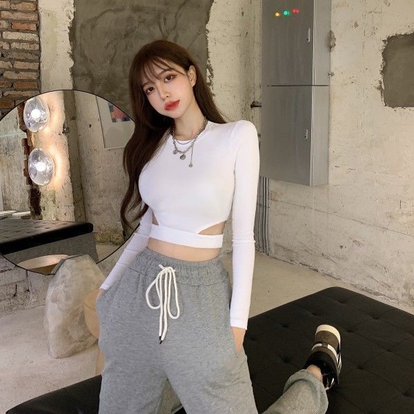 Jiashucheng Áo Thun Croptop Tay Dài Dáng Ôm Ngắn Phong Cách Phương Tây Cho Nữ