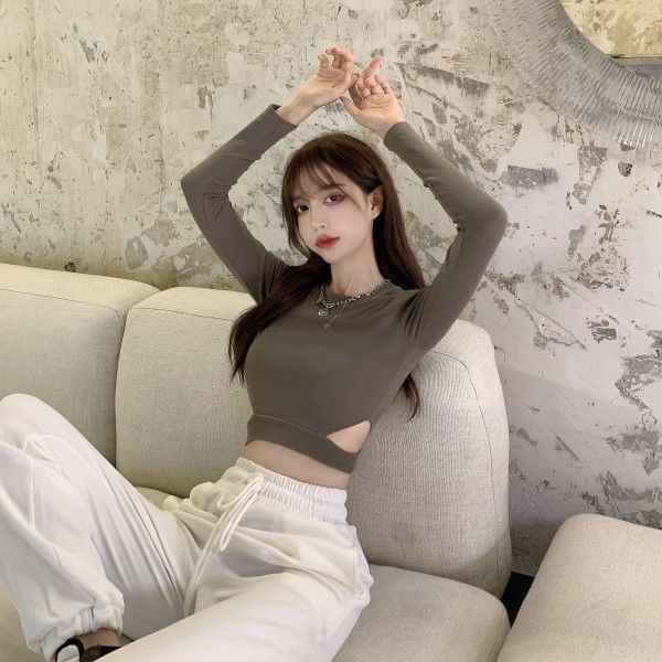 Jiashucheng Áo Thun Croptop Tay Dài Dáng Ôm Ngắn Phong Cách Phương Tây Cho Nữ