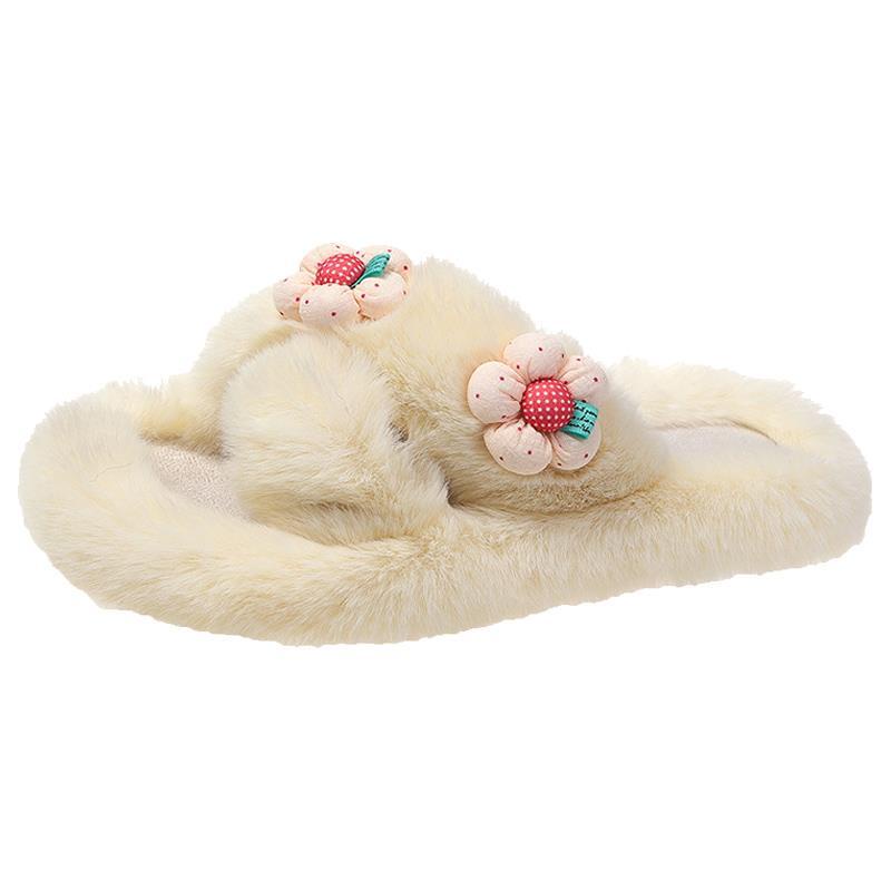 Dép Lông Quai Chéo Đế Bằng Chống Trượt Thời Trang Mùa Thu Cho Nữ