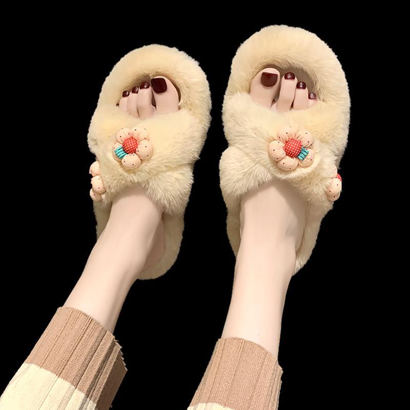 Dép Lông Quai Chéo Đế Bằng Chống Trượt Thời Trang Mùa Thu Cho Nữ