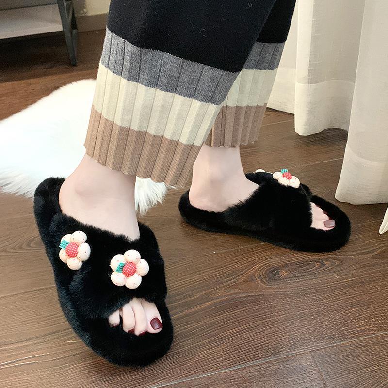 Dép Lông Quai Chéo Đế Bằng Chống Trượt Thời Trang Mùa Thu Cho Nữ