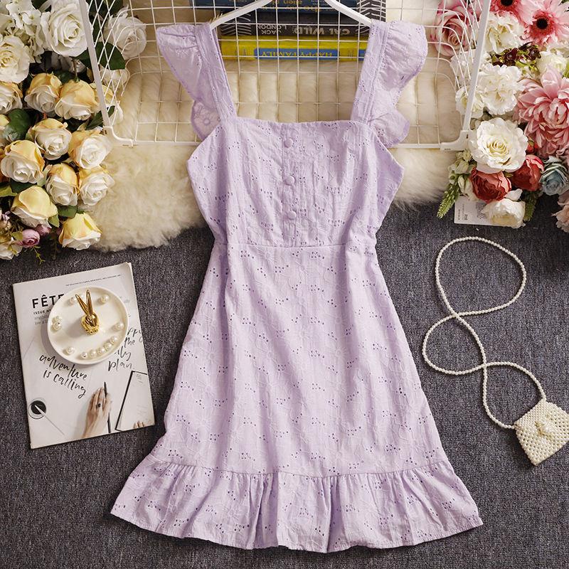 Đầm Cổ Vuông Tay Lá Sen Phong Cách retro Thời Trang Mùa Hè Hàng Mới Dành Cho Bạn Nữ