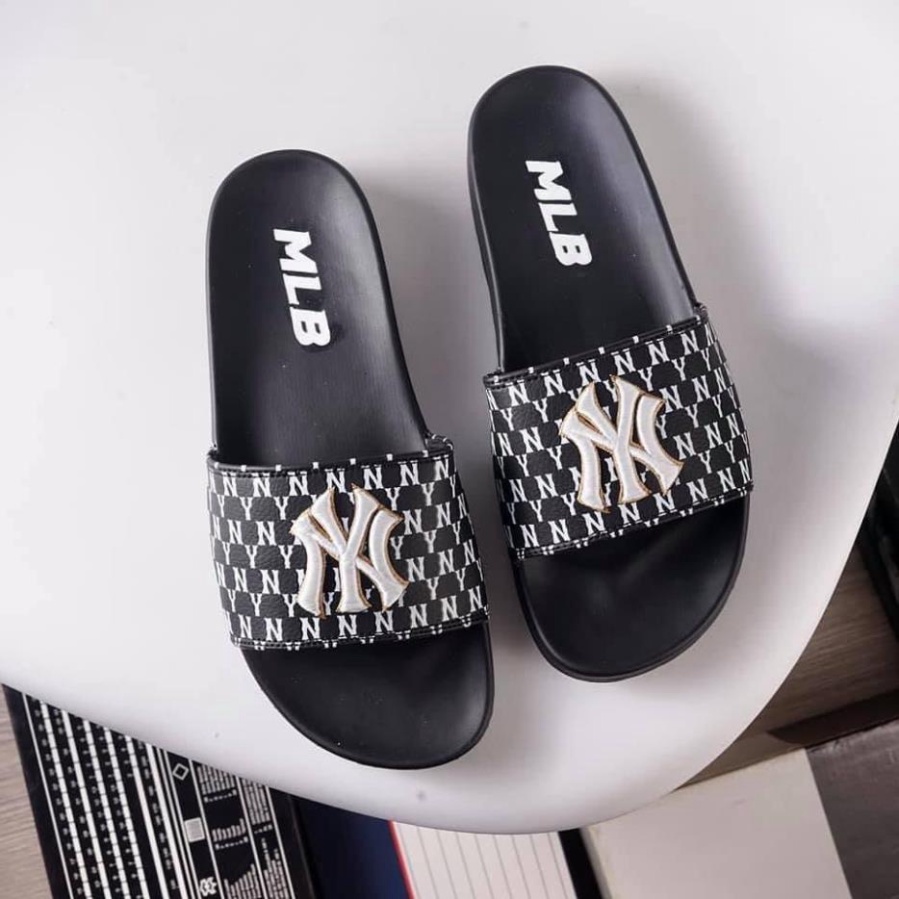 Dép NY unisex cao cấp chữ thêu nổi sắc nét, dép quai ngang dáng thể thao ôm chân đủ size 37-43.