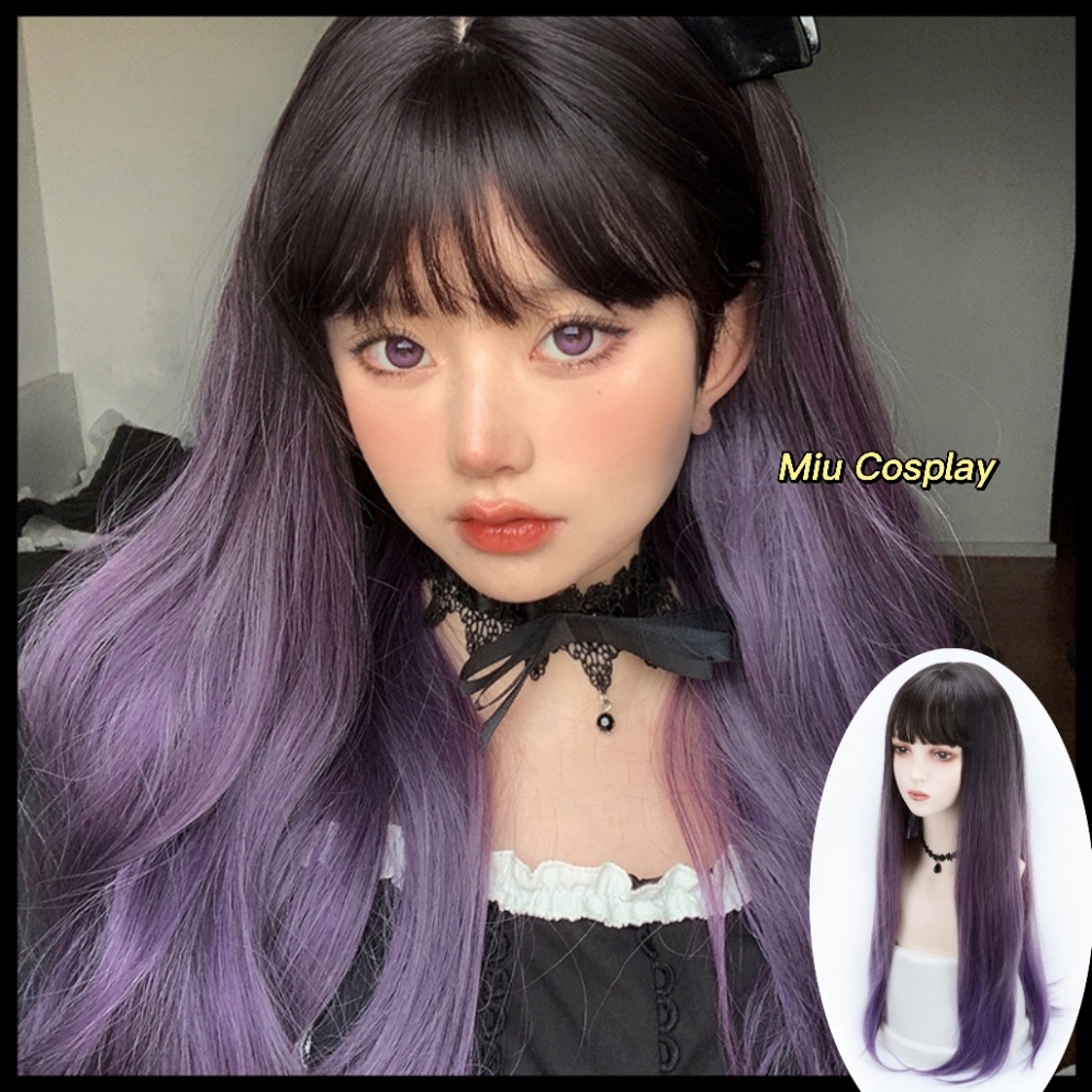 [Sẵn] Wig teen/lolita/cosplay thẳng dài màu nâu mix tím siêu đẹp mã C8237 [Miu Cosplay 05]