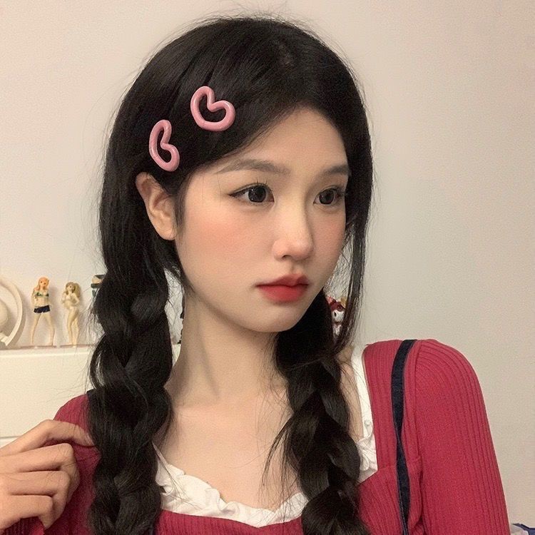 Eadwear dễ thương ngọt ngào màu hồng tình yêu kẹp tóc nữ đơn giản all-match tóc mái bên gãy kẹp tóc lưới mũ thẻ tóc màu đỏ