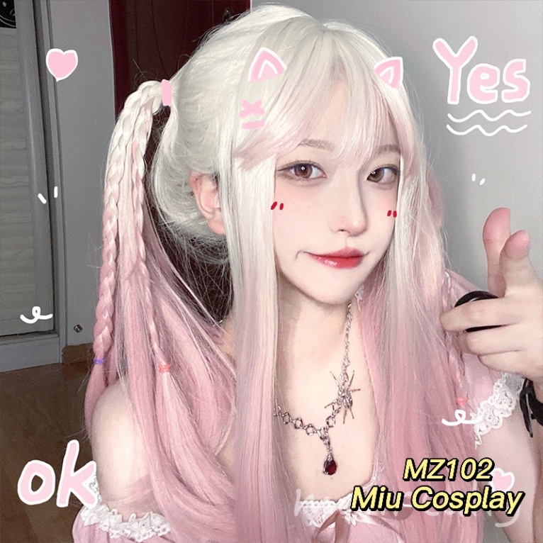 [Sẵn] Wig/Tóc giả ombre thẳng hồng nữ sinh dễ thương - MZ102 nguyên đầu teen/lolita [Miu Copslay]