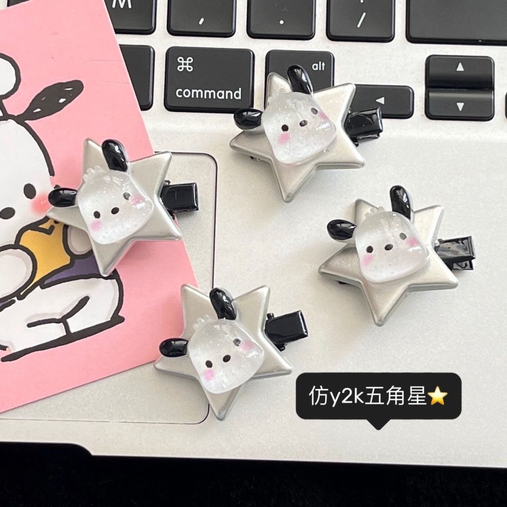 Eadwear dễ thương ngôi sao bạc pacha kẹp tóc chó ins girl heart sweet cool side clip five-pointed star y2k hot girl hair ac
