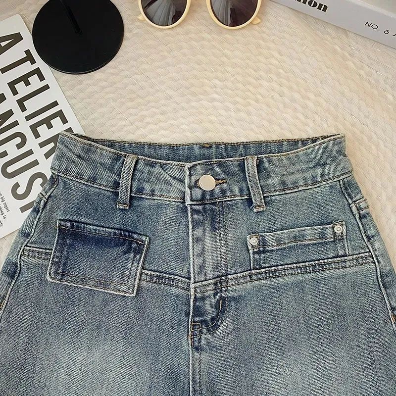 Jiashucheng Quần Short Denim Lưng Cao Ống Rộng Phong Cách Hàn Quốc Cổ Điển Thời Trang Xuân Hè Dễ Phối Đồ Cho Nữ