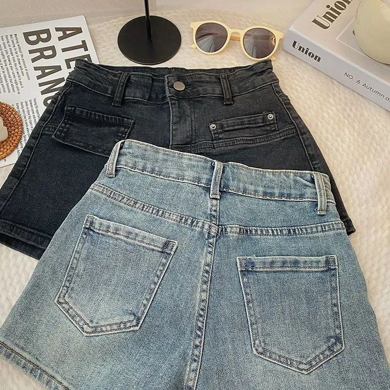 Jiashucheng Quần Short Denim Lưng Cao Ống Rộng Phong Cách Hàn Quốc Cổ Điển Thời Trang Xuân Hè Dễ Phối Đồ Cho Nữ