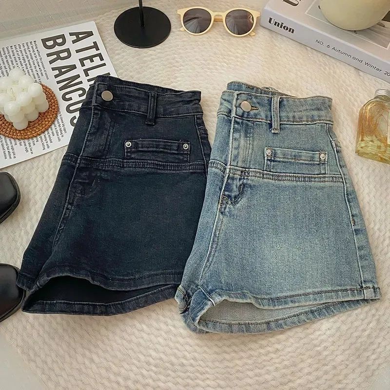 Jiashucheng Quần Short Denim Lưng Cao Ống Rộng Phong Cách Hàn Quốc Cổ Điển Thời Trang Xuân Hè Dễ Phối Đồ Cho Nữ