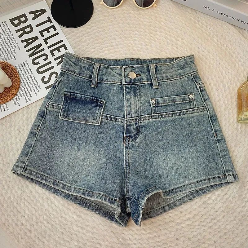 Jiashucheng Quần Short Denim Lưng Cao Ống Rộng Phong Cách Hàn Quốc Cổ Điển Thời Trang Xuân Hè Dễ Phối Đồ Cho Nữ
