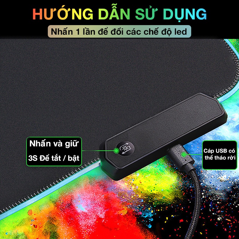 Lót chuột cỡ lớn led RGB miếng lót chuột máy tính gaming siêu thoải mái, siêu bền có chống thấm nước pad chuột BH 12th