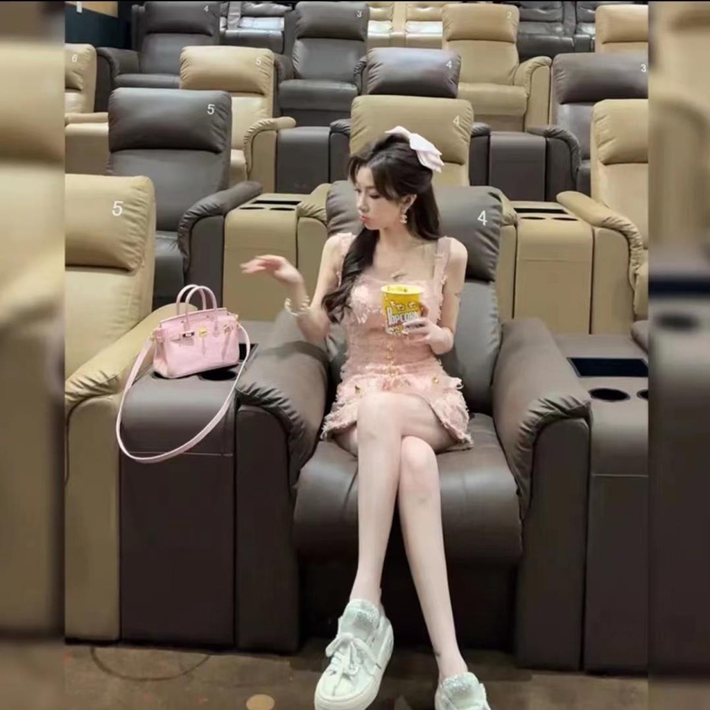 Yuexun Heavy Industry Brushed Tassel Sleeveless Slim Sling Dress, Pink