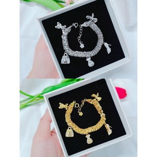 Lắc tay đuôi phụng phối cham gấu mạ vàng-bạch kim
