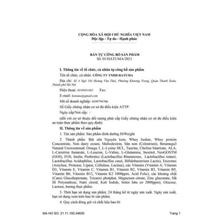 Sữa HiWeight sữa tăng cân HiWeight 650gr hàng chính hãng