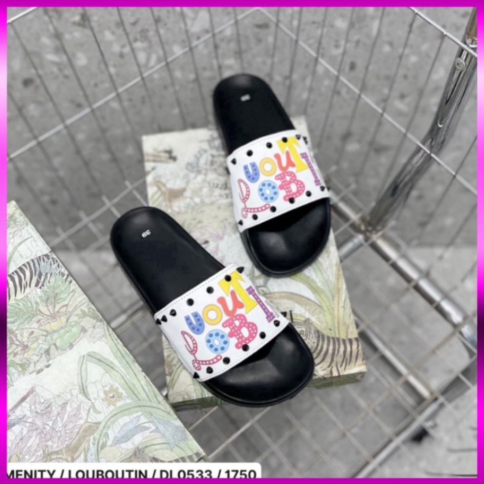 1994 UNI LOVE Dép lê nam quai ngang LBT da PU in chữ 7 màu phối tag đinh đen viền quai siêu rẻ đẹp mẫu hot 2023 vvvvv