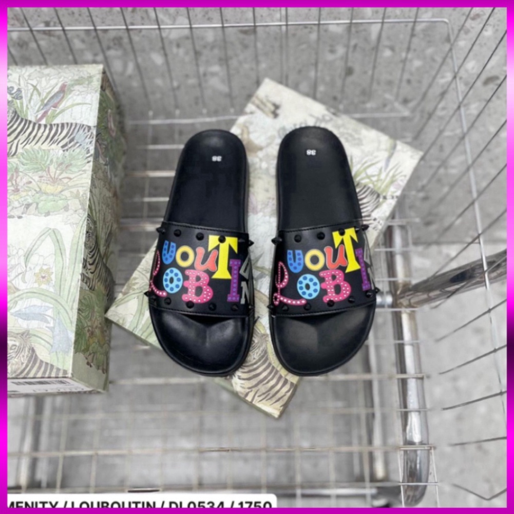 1994 UNI LOVE Dép lê nam quai ngang LBT da PU in chữ 7 màu phối tag đinh đen viền quai siêu rẻ đẹp mẫu hot 2023 vvvvv