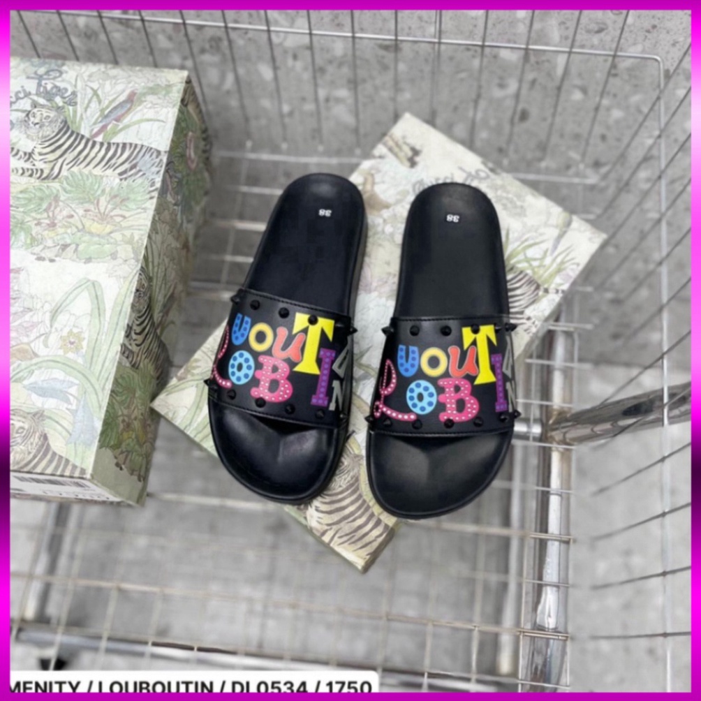 1994 UNI LOVE Dép lê nam quai ngang LBT da PU in chữ 7 màu phối tag đinh đen viền quai siêu rẻ đẹp mẫu hot 2023 vvvvv