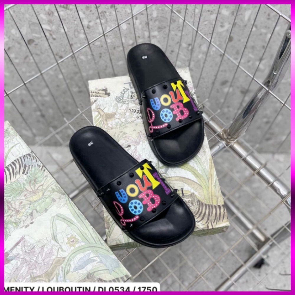 1994 UNI LOVE Dép lê nam quai ngang LBT da PU in chữ 7 màu phối tag đinh đen viền quai siêu rẻ đẹp mẫu hot 2023 vvvvv