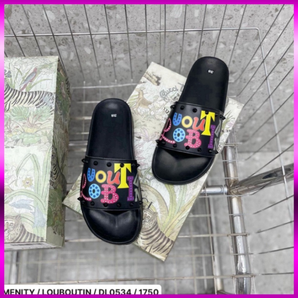 1994 UNI LOVE Dép lê nam quai ngang LBT da PU in chữ 7 màu phối tag đinh đen viền quai siêu rẻ đẹp mẫu hot 2023 vvvvv