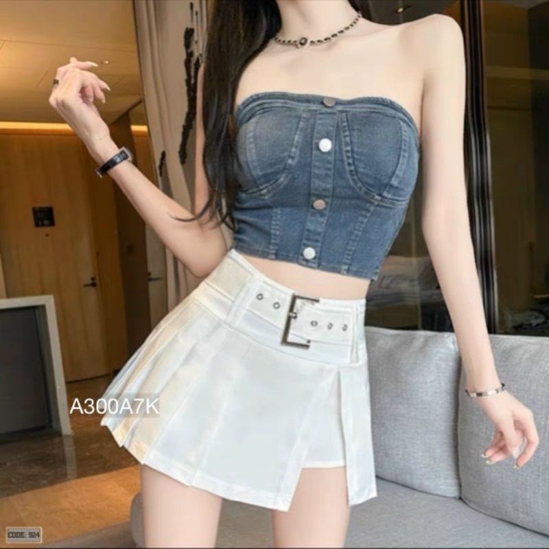 Áo quây ống jeans rách viền BEBEDOLL ,croptop bò cúp ngực chun lưng ôm body hàng đẹp
