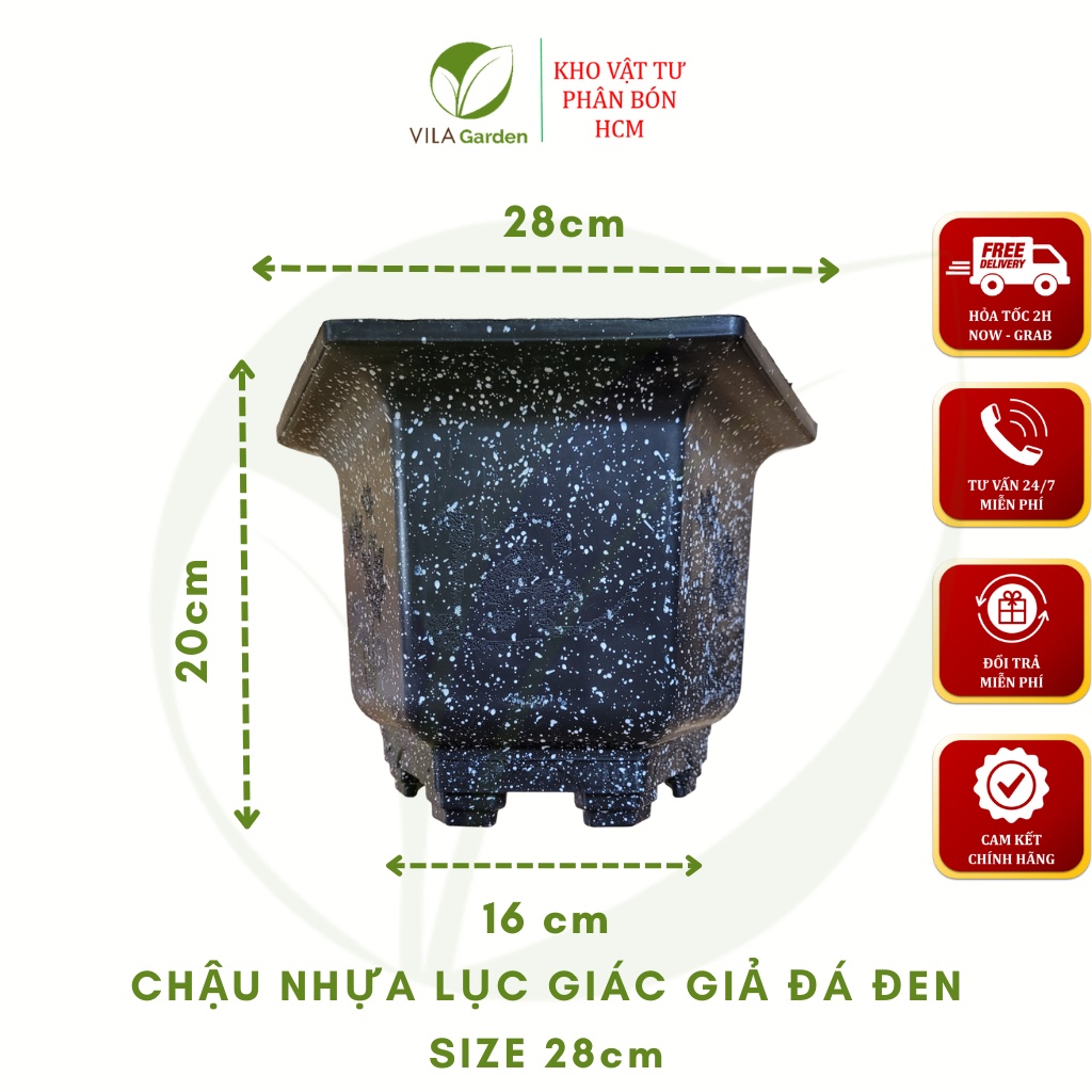Chậu Nhựa Lục Giác Giả Đá Màu Đen Trồng Hoa, Cây Cảnh F28
