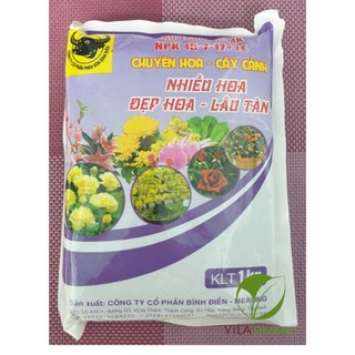 Phân bón đầu trâu npk chuyên cho hoa, cây cảnh 15-7-17+te gói 1kg