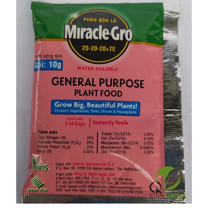 Phân bón lá NPK Miracle Gro 20-20-20+Te, Miracle-Gro (gói 10g)