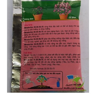 Phân bón lá NPK Miracle Gro 20-20-20+Te, Miracle-Gro (gói 10g)