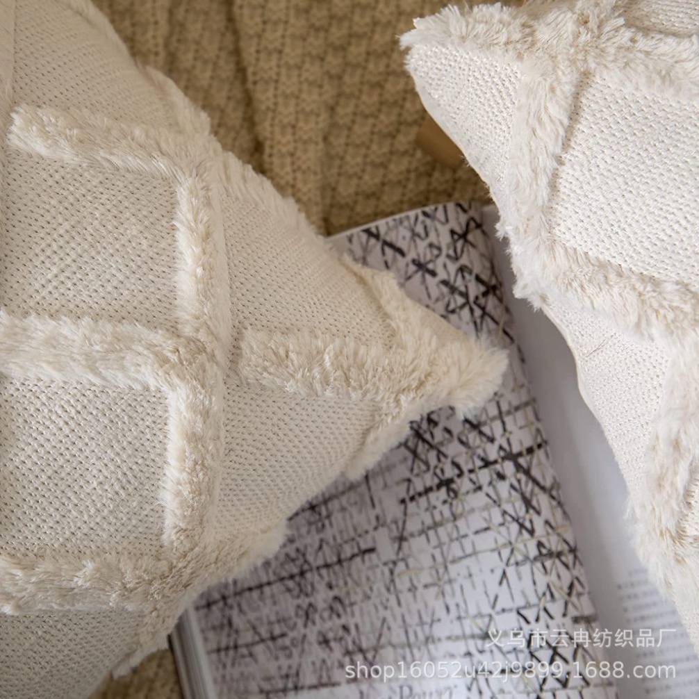 Gối Vuông 45CM Nhung Lông Đan Chéo Cao Cấp, Gối Trang Trí Sofa Mềm Mại Bông Dày