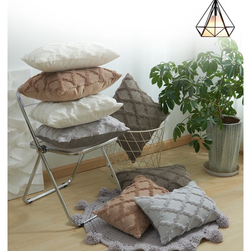 Gối Vuông 45CM Nhung Lông Đan Chéo Cao Cấp, Gối Trang Trí Sofa Mềm Mại Bông Dày
