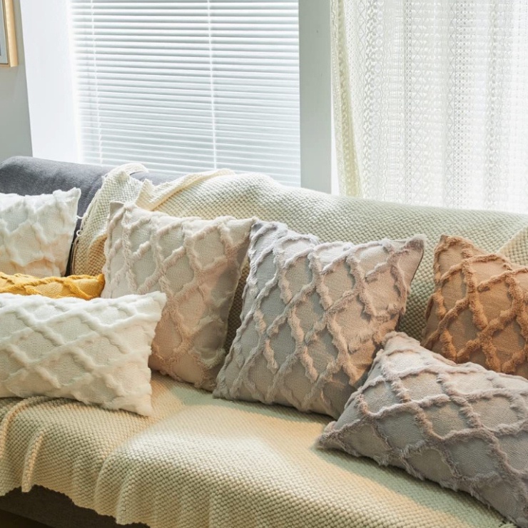 Gối Vuông 45CM Nhung Lông Đan Chéo Cao Cấp, Gối Trang Trí Sofa Mềm Mại Bông Dày