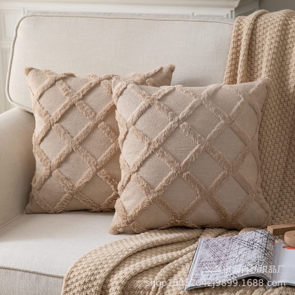 Gối Vuông 45CM Nhung Lông Đan Chéo Cao Cấp, Gối Trang Trí Sofa Mềm Mại Bông Dày