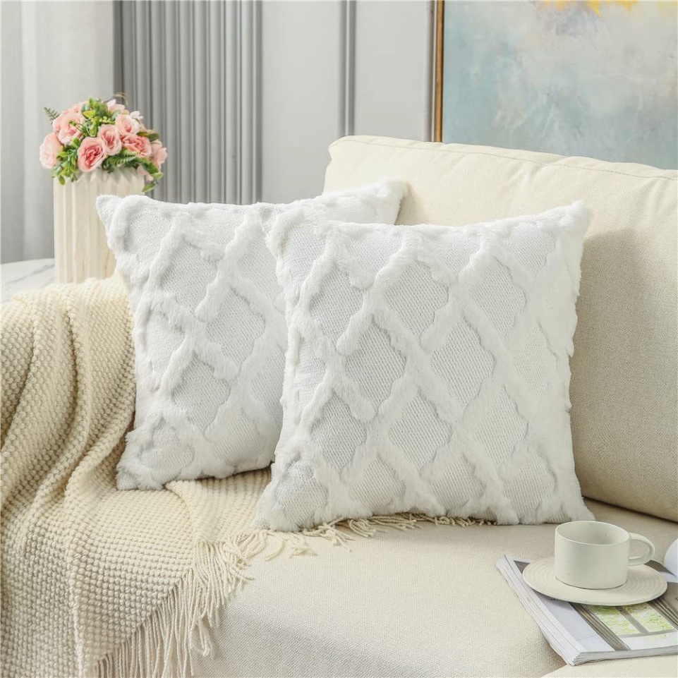 Gối Vuông 45CM Nhung Lông Đan Chéo Cao Cấp, Gối Trang Trí Sofa Mềm Mại Bông Dày