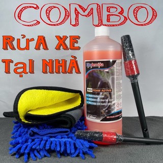 Xà bông rửa xe bio foam active , khăn 3m, bộ cọ, bao tay san hô.
