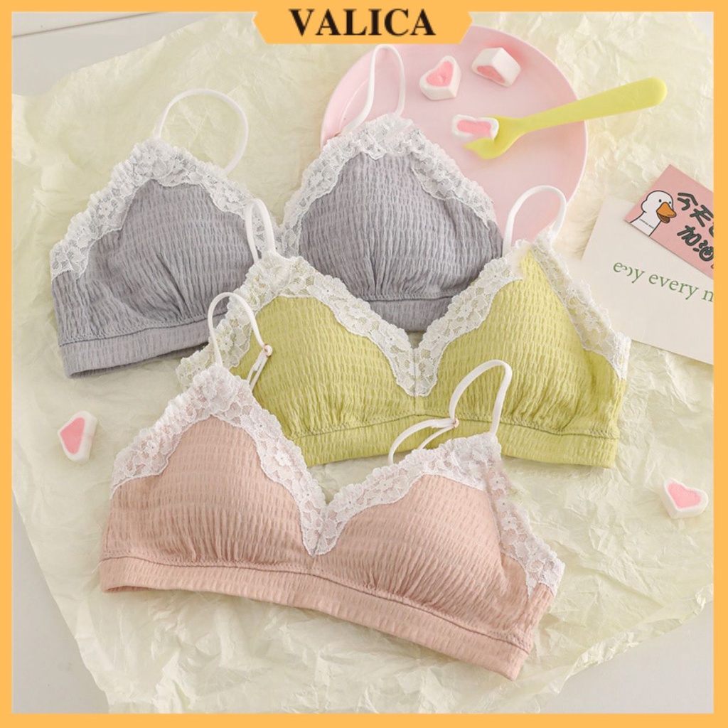 Áo ngực không gọng đũi mềm mịn - Áo lót nữ mút mỏng viền ren 2 nấc cài VALICA A1109