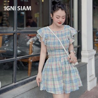 Set váy Jum caro ôm dáng tay điệu lưng xẻ sâu kèm dây buộc dễ mặc