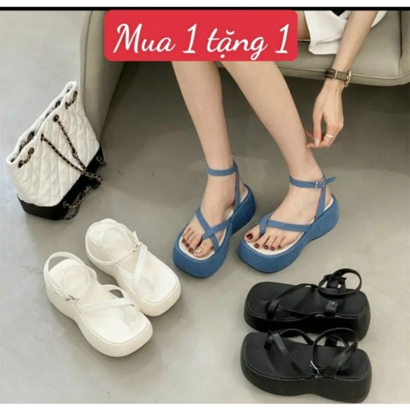 GIÀY SANDAL C&K ĐẾ BÁNH MÌ 7 PHÂN CHẤT LIỆU JEAN BỌC DA SIÊU HOT - Hàng mới về
