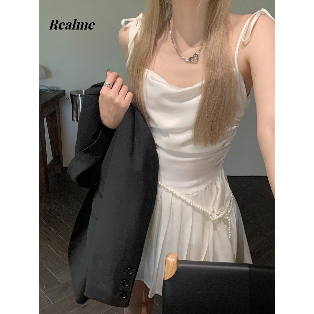 Đầm Ngắn Xếp Ly Hai Dây Màu Trắng Phong Cách Mới Mùa Hè 2023 Dành Cho Bạn Nữ