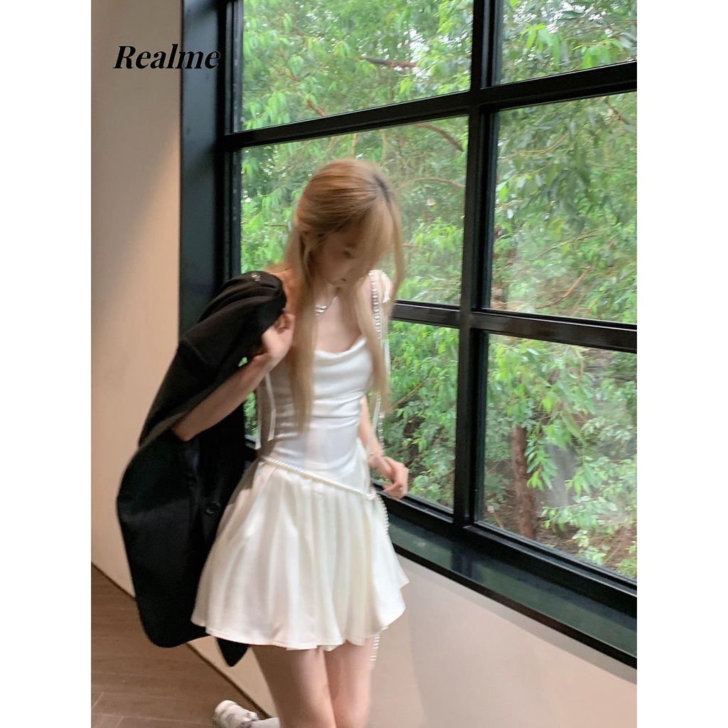 Đầm Ngắn Xếp Ly Hai Dây Màu Trắng Phong Cách Mới Mùa Hè 2023 Dành Cho Bạn Nữ