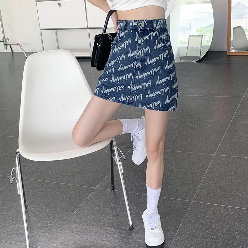 Jiashucheng Quần Short Denim Lưng Cao Ôm Dáng In Chữ Phong Cách Hong Kong Thời Trang Mùa Hè Quyến Rũ Cho Nữ