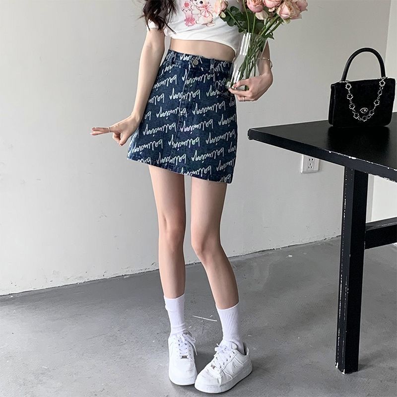 Jiashucheng Quần Short Denim Lưng Cao Ôm Dáng In Chữ Phong Cách Hong Kong Thời Trang Mùa Hè Quyến Rũ Cho Nữ