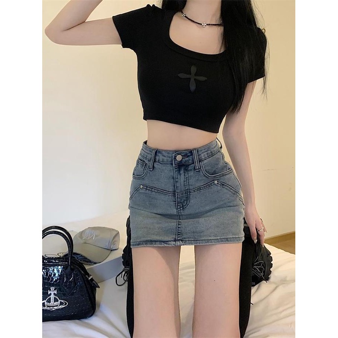Chân Váy Jean Chữ a Lưng Cao Ôm Hông Chống Chói Phong Cách Mỹ Thời Trang Mùa Hè Hàng Mới Dành Cho Bạn Nữ